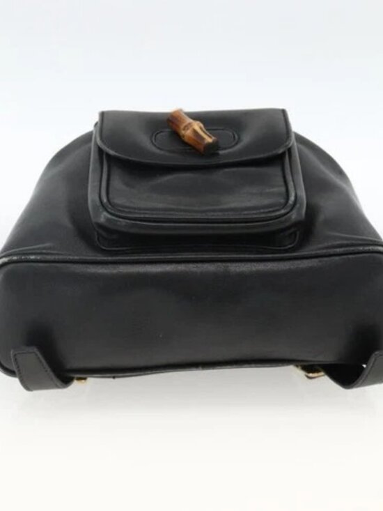 GUCCI Bamboo Backpack Leather Black Gold 003 2034 0030 Auth ka3090 main image 8